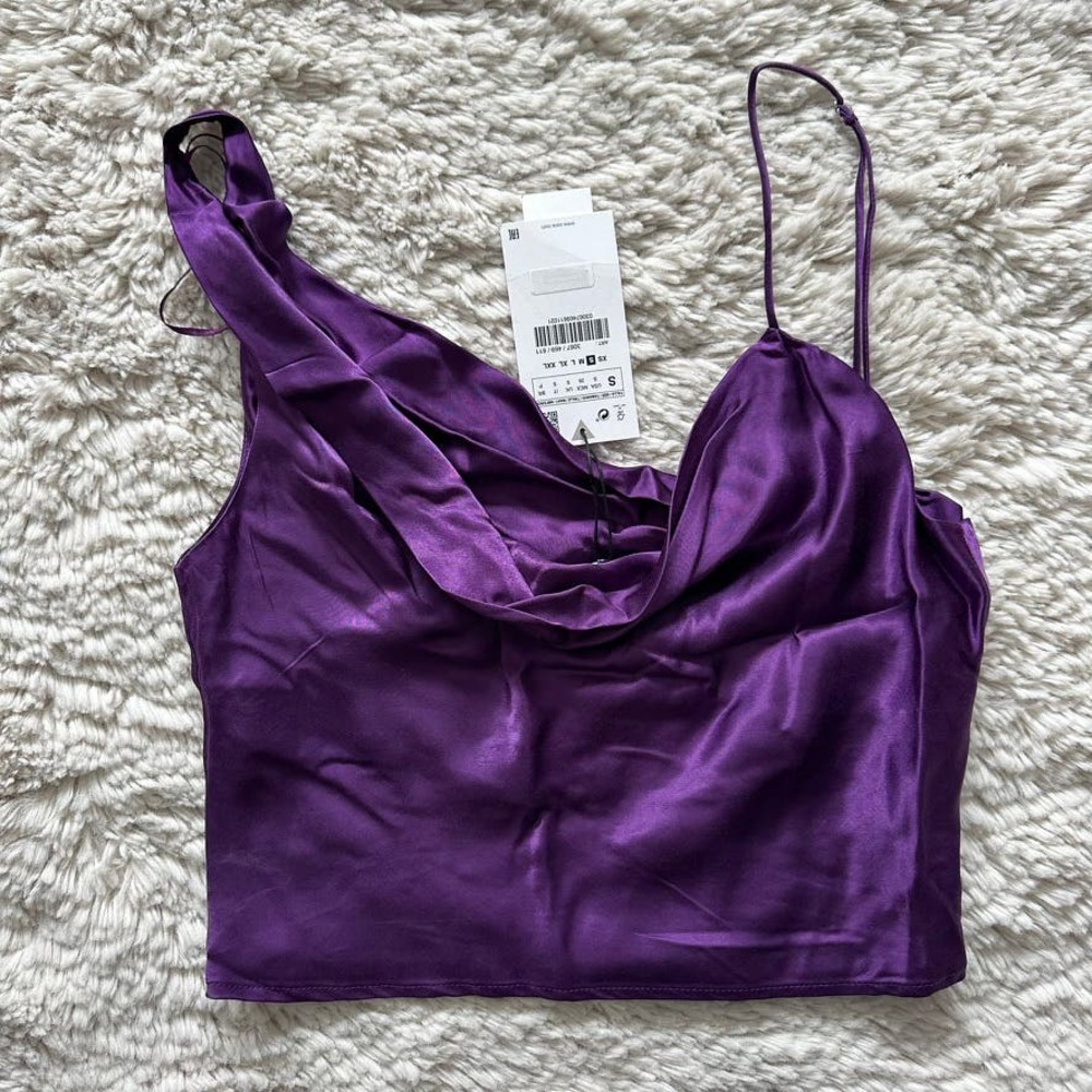 NWT Zara Purple Crop Top With Cowl Type Neck & Adjustable Straps Womens Sz Small